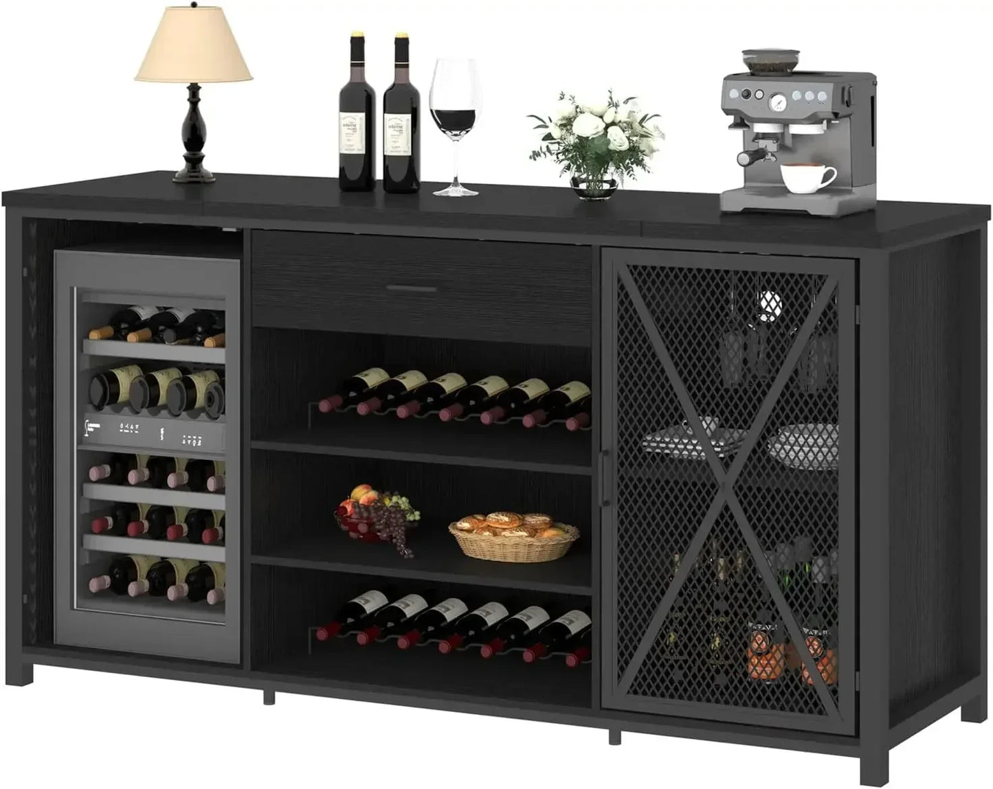 Large Modern Coffee Bar Cabinet with Fridge Space Wine Liquor Rack