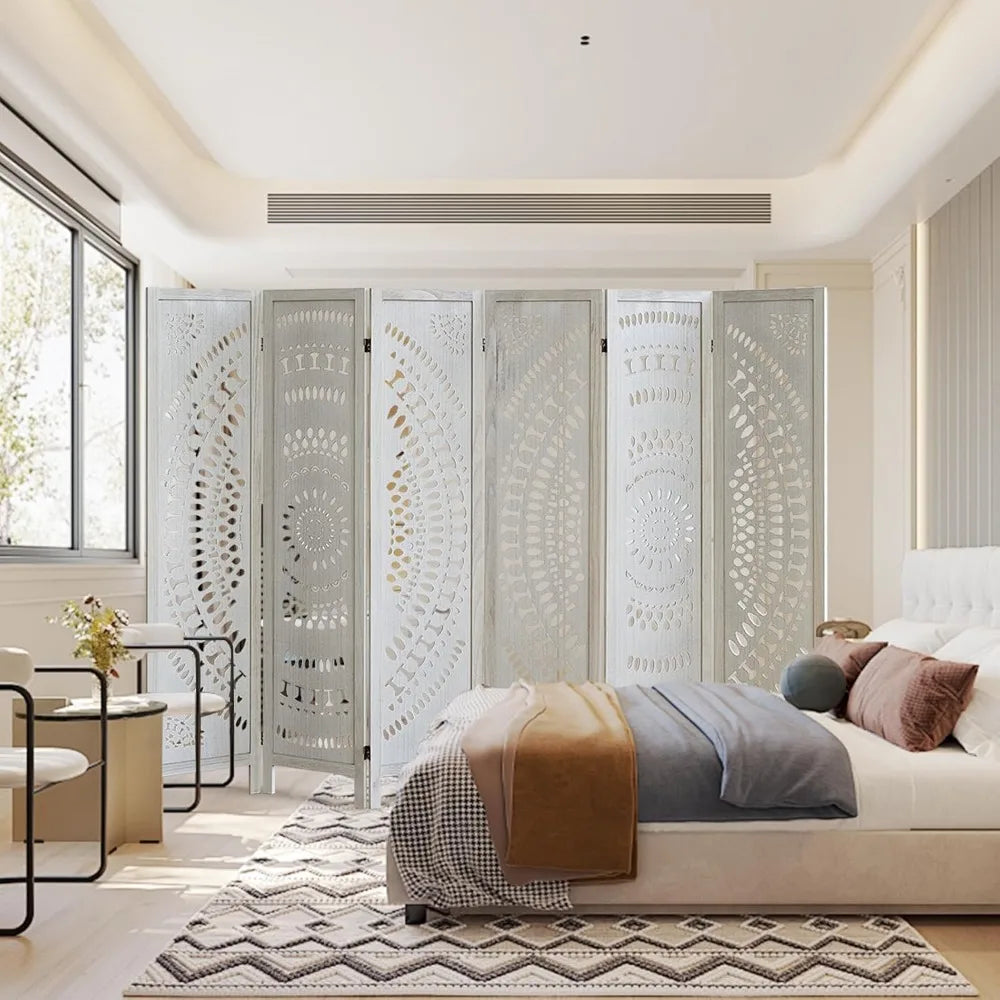 Boho 6 Panel Room Divider Modern Folding Privacy Screen Partition