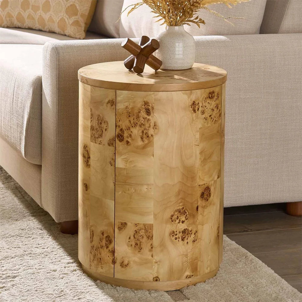 Unique Burlwood Round End Table No Assembly Required Accent Table