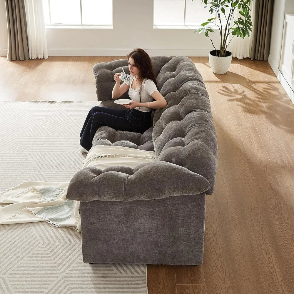 Ljustra Modern 99 Inch Chenille Tufted Sofa Couch with Armrest Pillows