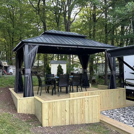 10x12 Hardtop Gazebo Canopy with Netting Curtains Outdoor Aluminum