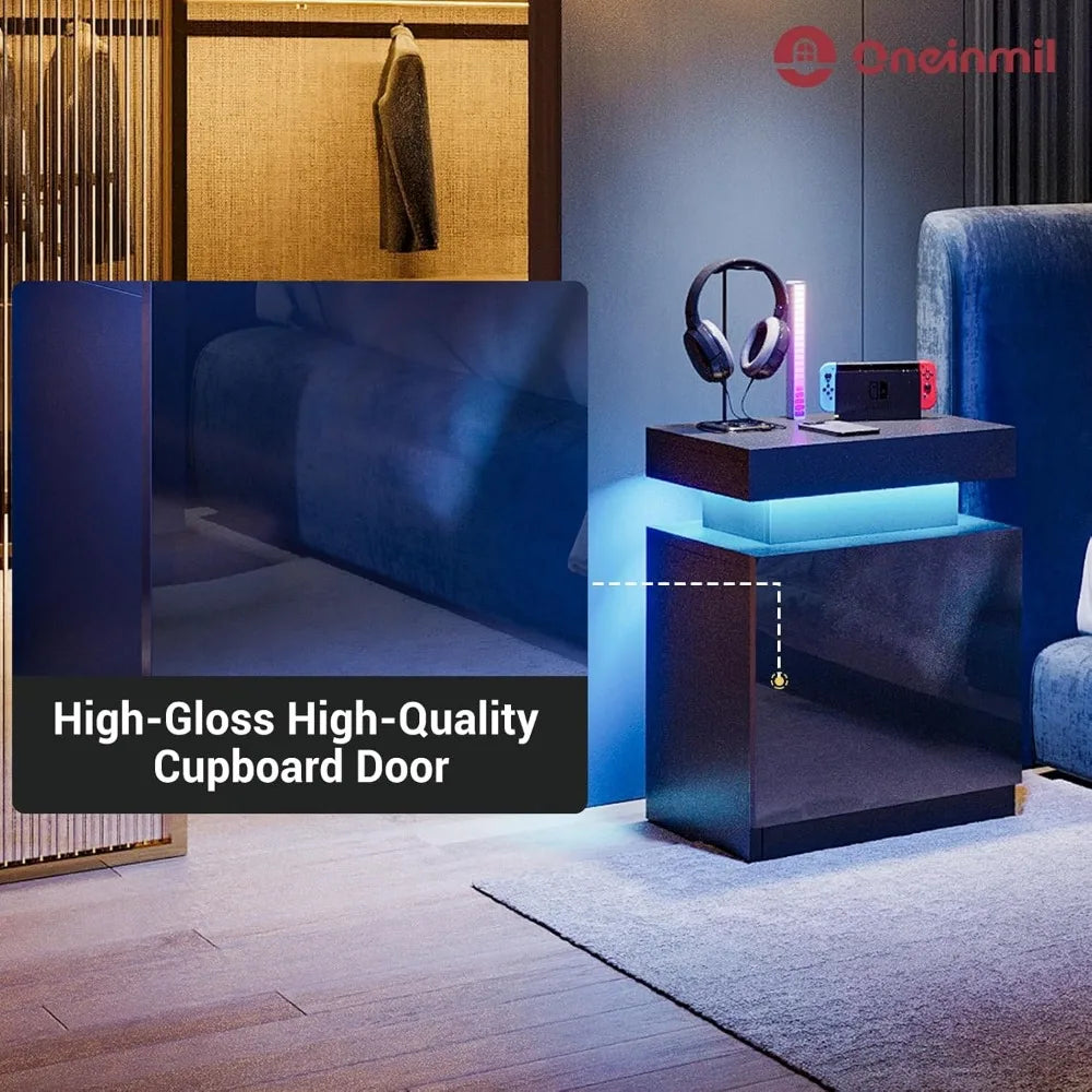 Nightstand Set of 2 LED Nightstand Bedside Table Modern Furniture