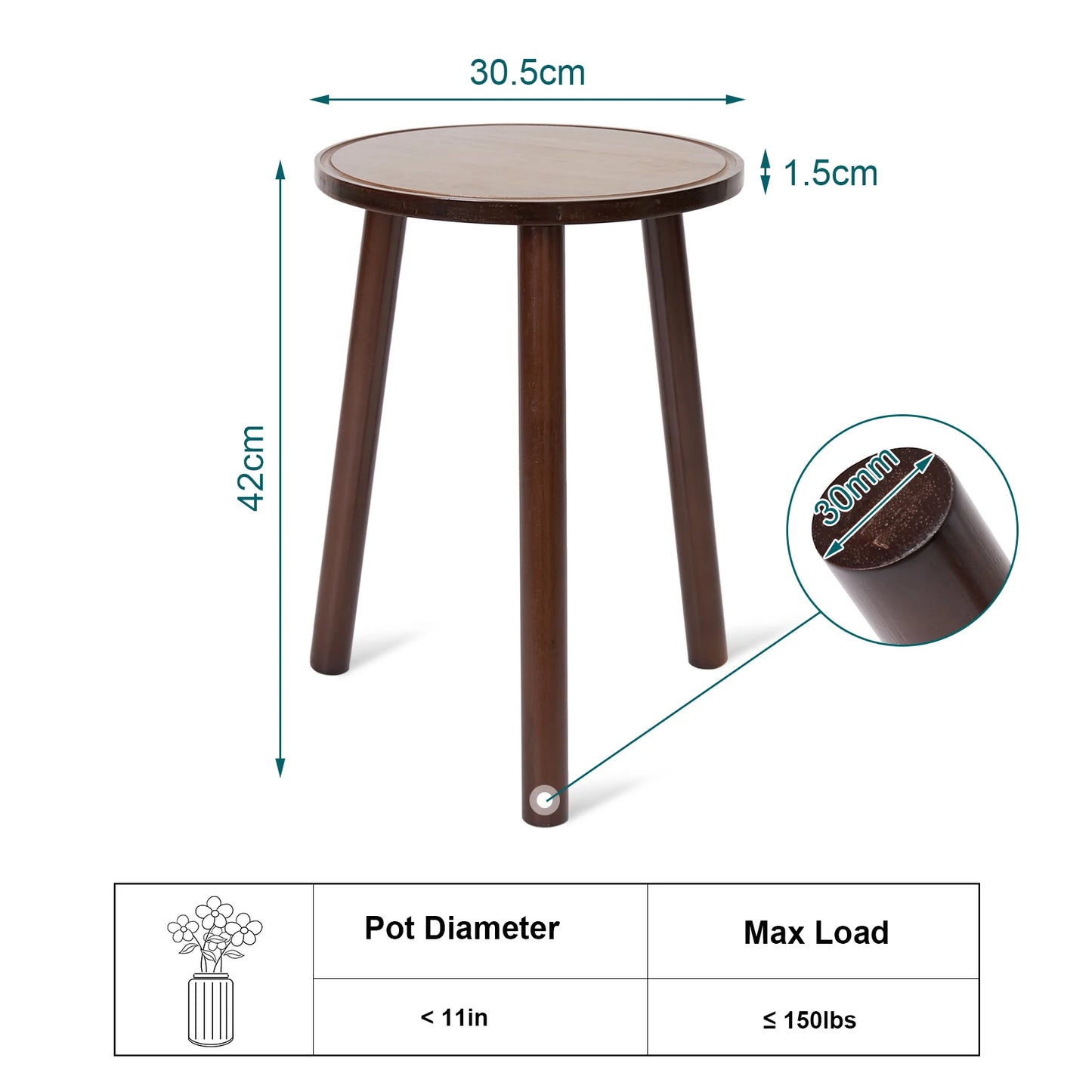 Small Round Bamboo Plant Stand 3-Legged End Table Set of 2