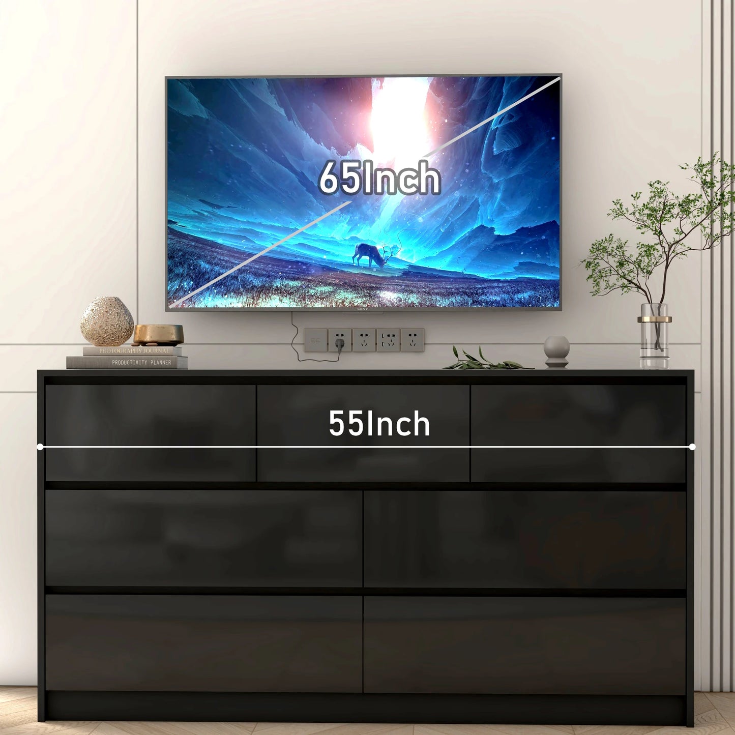 Modern 7 Drawer Dresser Spacious Storage High Gloss Bedroom Furniture