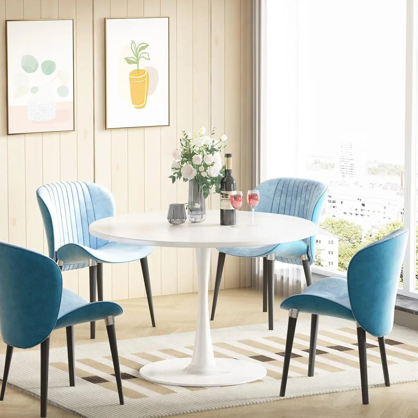 White Round Tulip Dining Table for 2-4 Modern Minimalist Kitchen