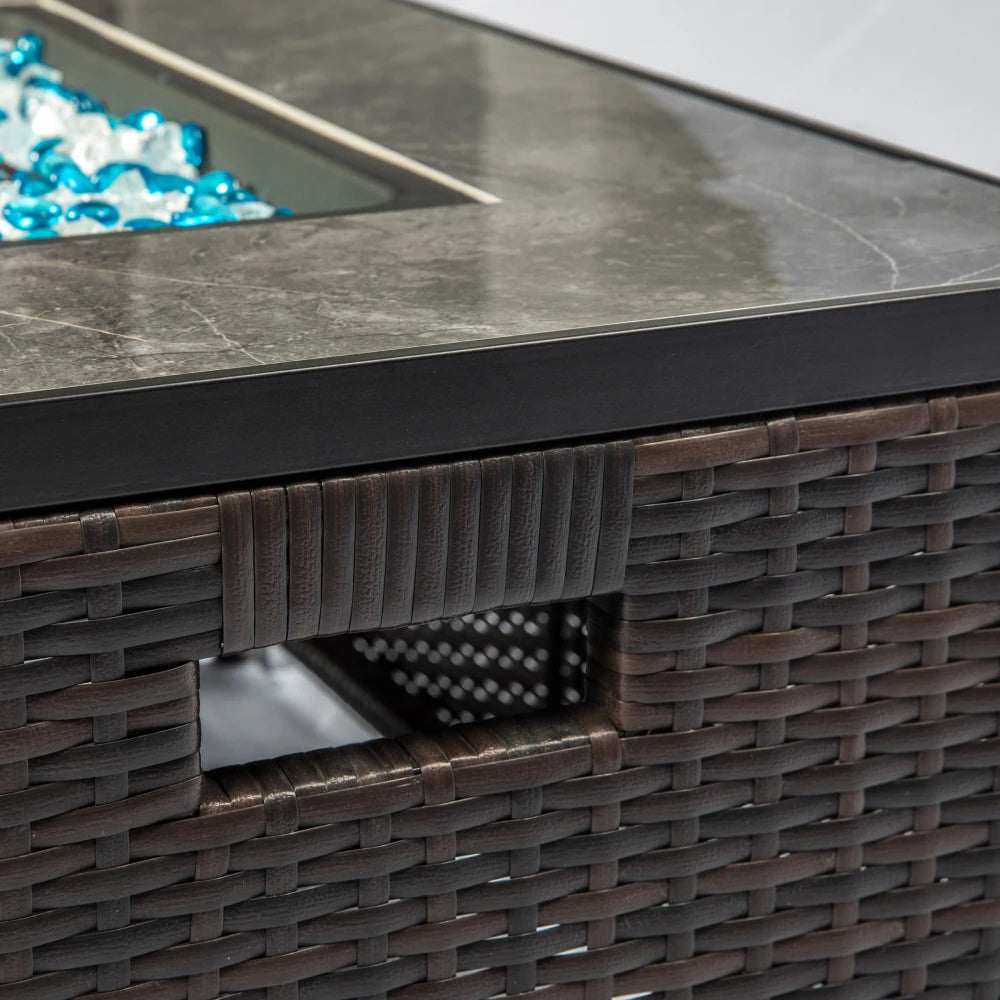 Outdoor Propane Fire Table Rattan Gas Fire Pit with Tile Top 40000BTU