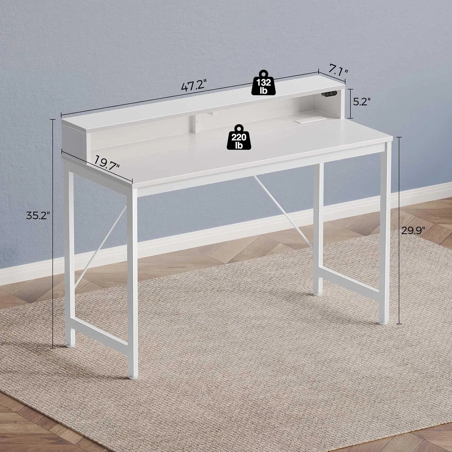 Computer Desk with LED Lights Power Outlets Gaming Writing Home Office