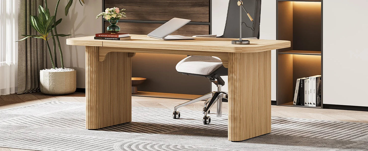 Modern L-Shaped Executive Desk with Drawers and File Cabinet Office
