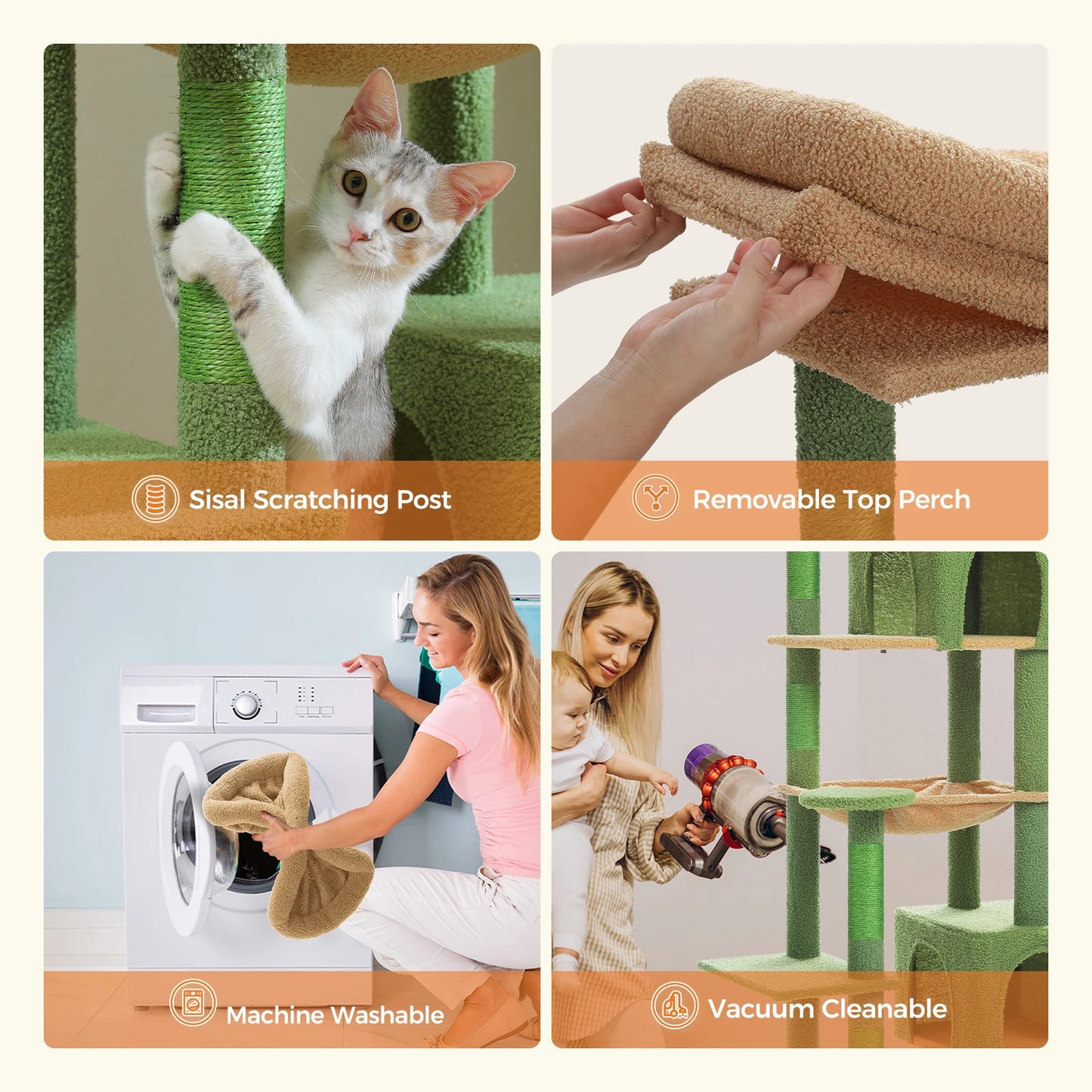 175cm Cat Tree for Large Cats with Hammock Condo Perch Scratching Posts