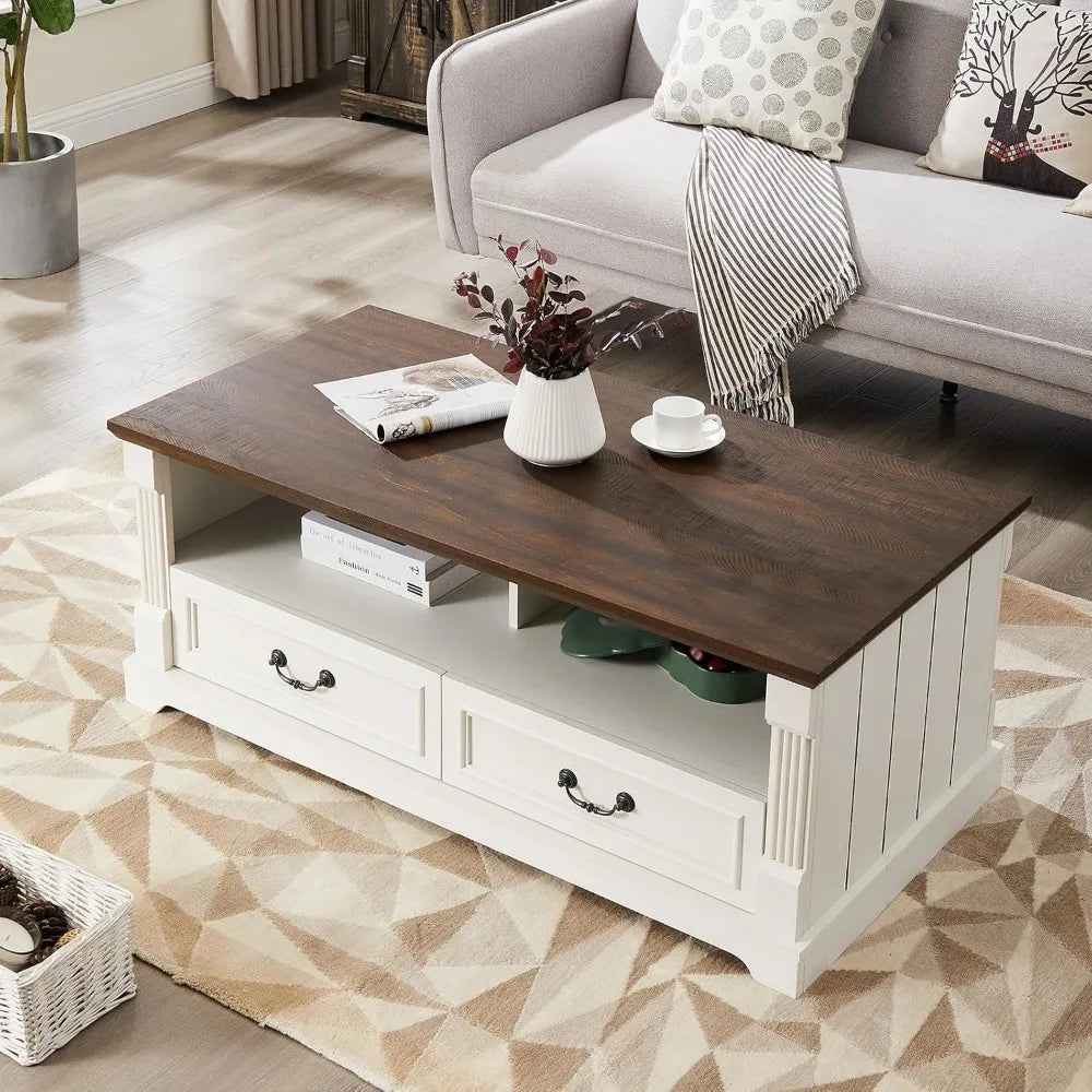 48 Inch Wood Coffee Table Rustic Living Room Center Table with Storage