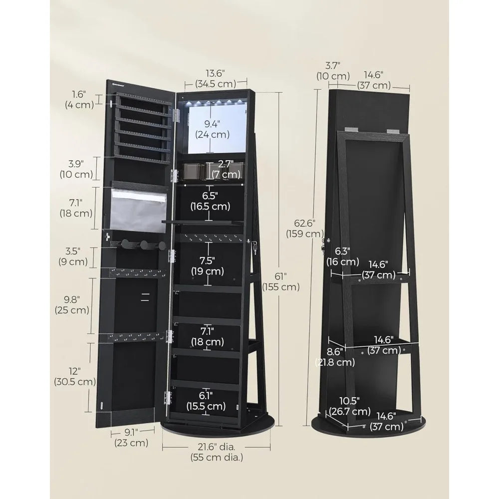 Standing LED Jewelry Cabinet with Lockable Armoire Full-Length Mirror