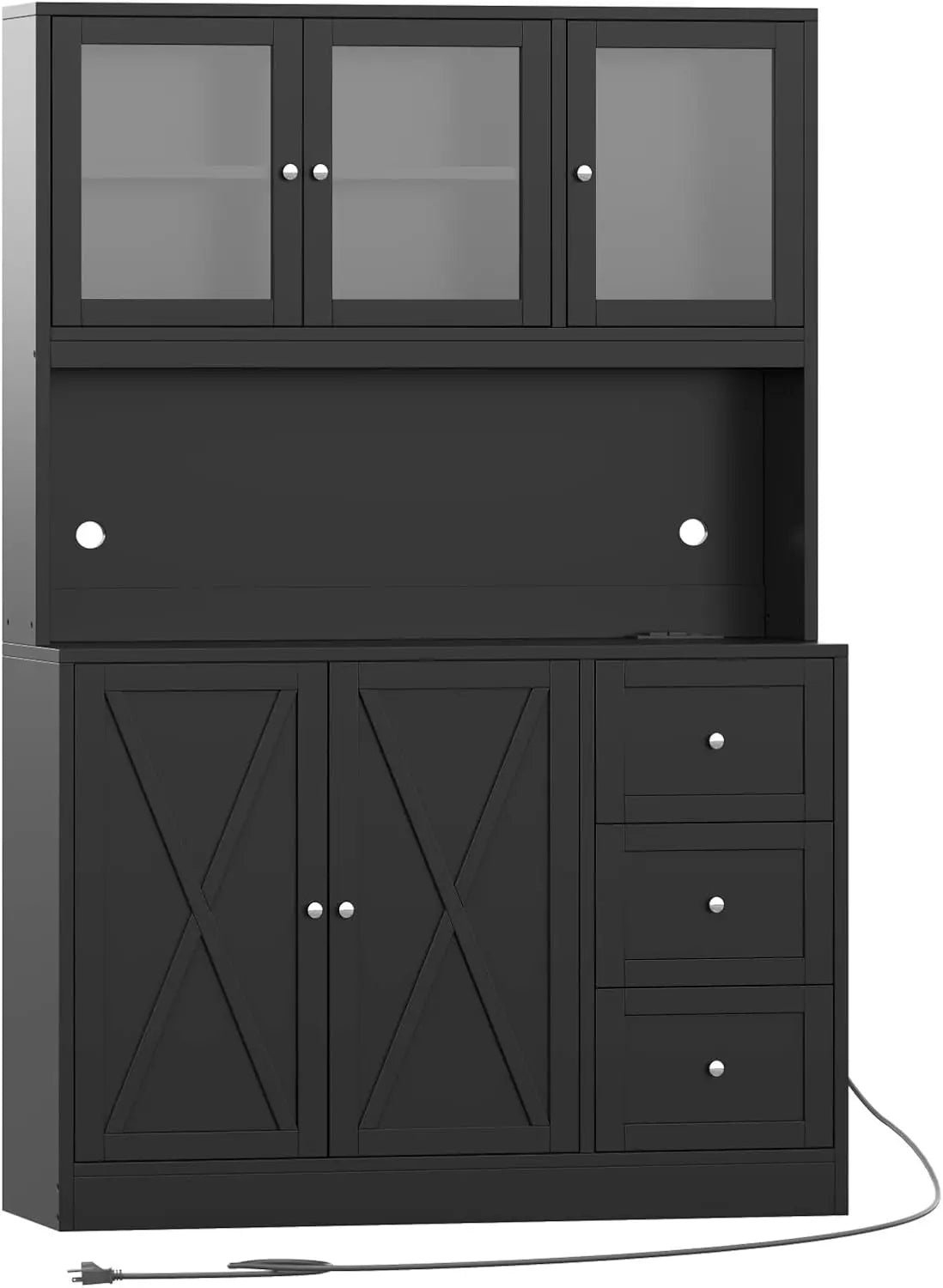 Kitchen Pantry Hutch with Microwave Stand Boho Storage Cabinet