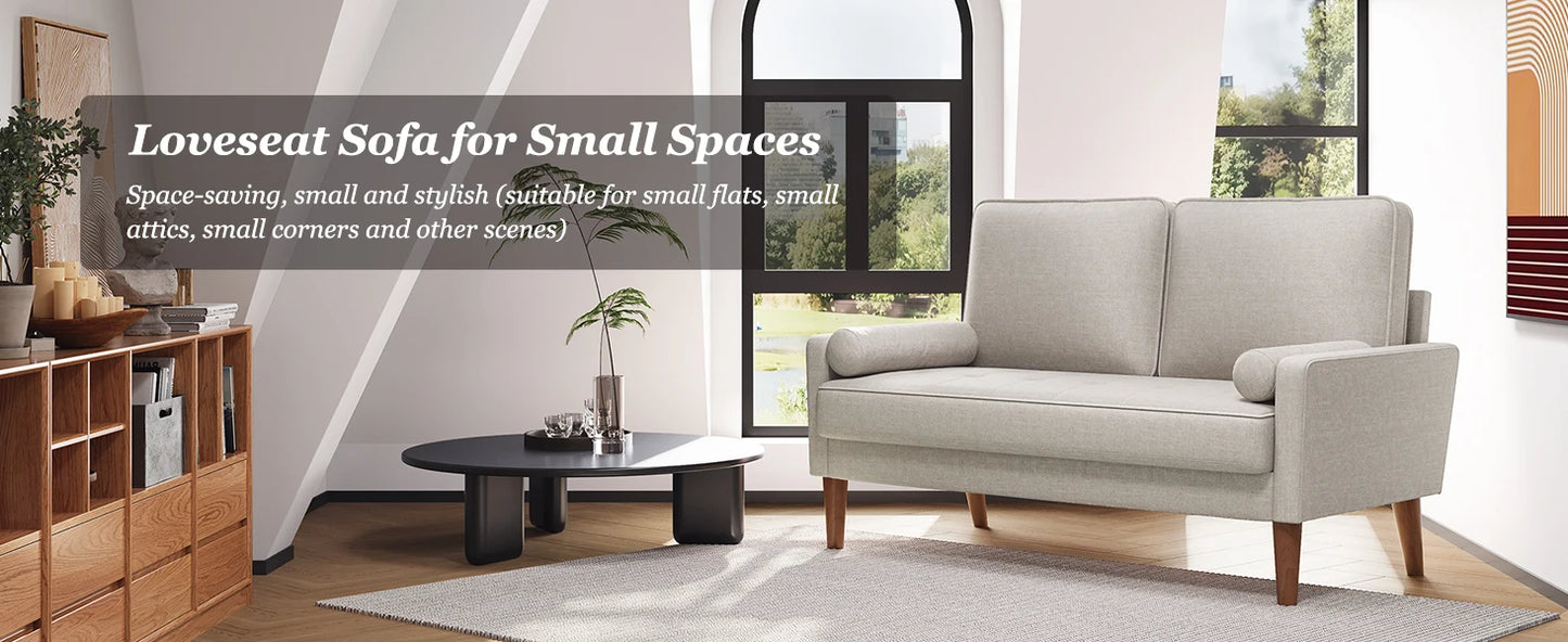 Modern 48" Linen Loveseat Sofa 2-Seater Couch with Pillow for Small Spaces Apartment