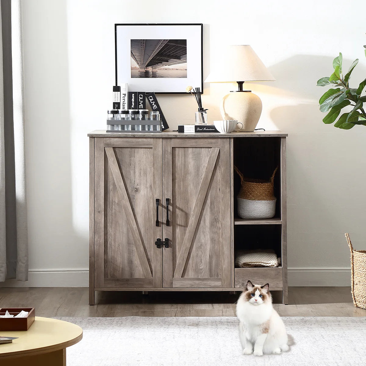 Cat Litter Robot Enclosure Furniture Adjustable Shelf Dog-Proofing