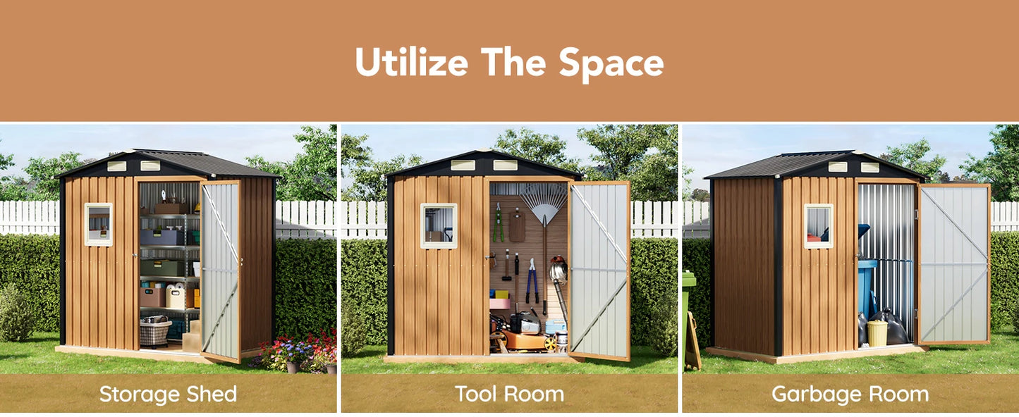 6X4FT Garden Storage Shed Lockable Durable Metal Tool Shed for Outdoors