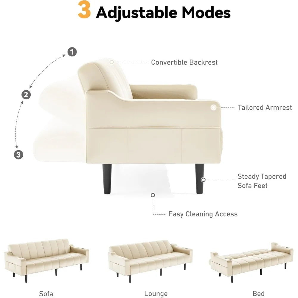 Ljustra 80 Inch Leather Couch Futon Sofa Bed Adjustable Backrest