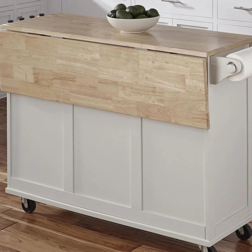 Ljustra Off-White Mobile Kitchen Island Cart with Breakfast Bar