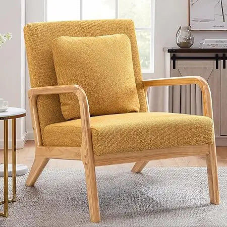 Mid-Century Modern Accent Chair Upholstered Lounge Chair with Pillow