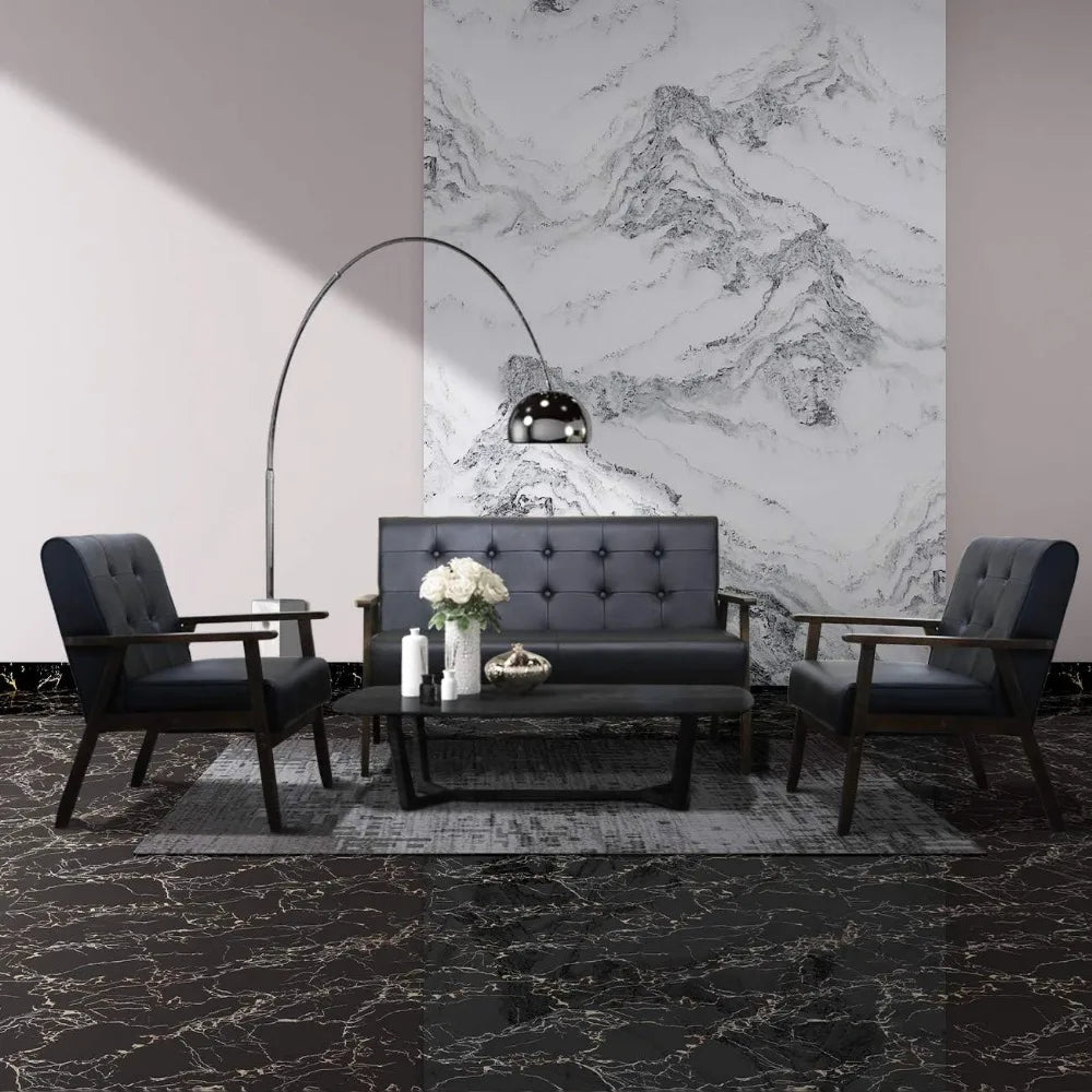 Mid Century Modern Loveseat Sofa and Accent Chairs Set for Living Room