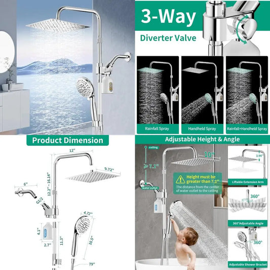 10 Inch High Pressure Dual Shower Head System Handheld Sprayer Filter