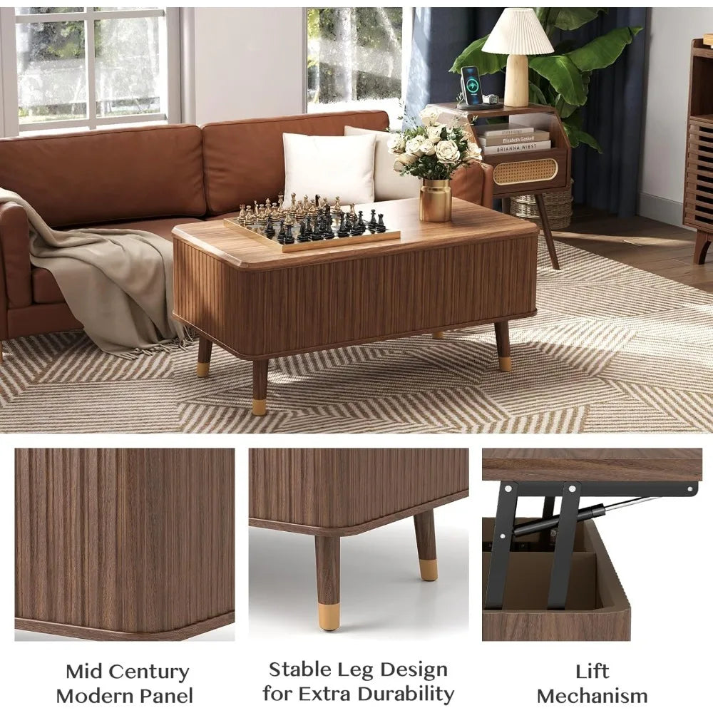 Lift Top Coffee Table with Storage Mid Century Modern Rectangle