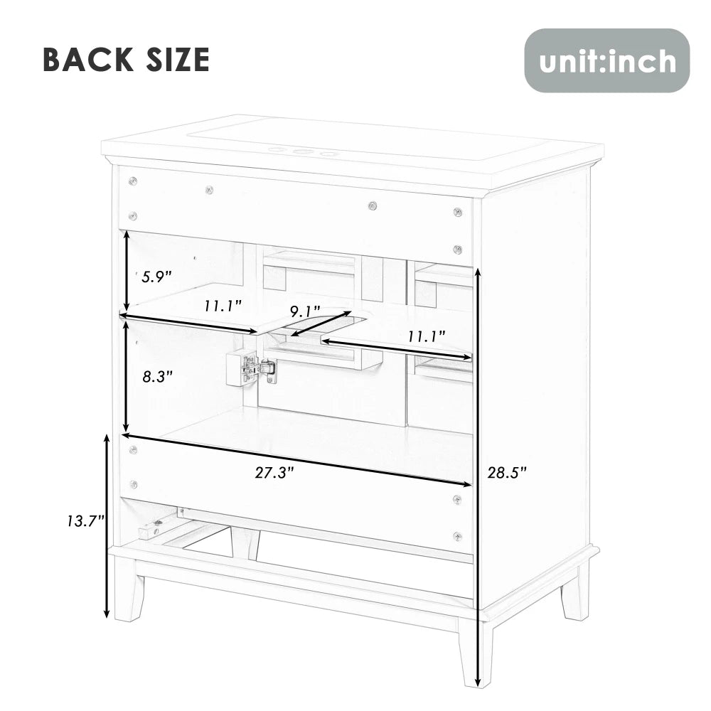 30 Bathroom Vanity Sink Combo Solid Wood MDF Cabinet Storage Modern