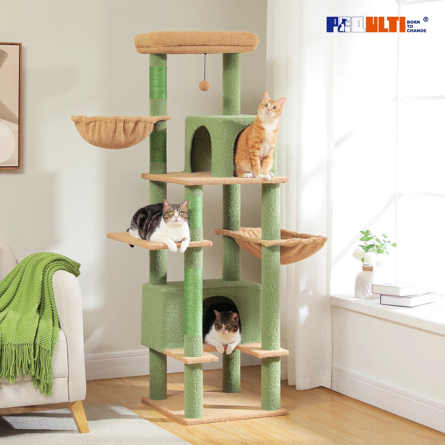 Cat Tree Large Metal Hammock 2 Condos Scratching Post for Indoor Cats