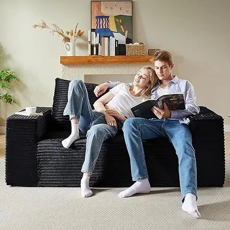 63" Loveseat Sofa Corduroy Sponge Double Sofas Cloud Couch with Pillows