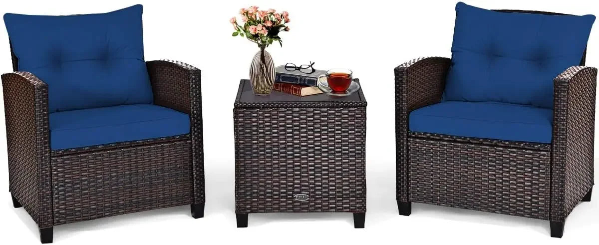 Ljustra 3-Piece Outdoor Patio Furniture Set PE Rattan Wicker Sofa