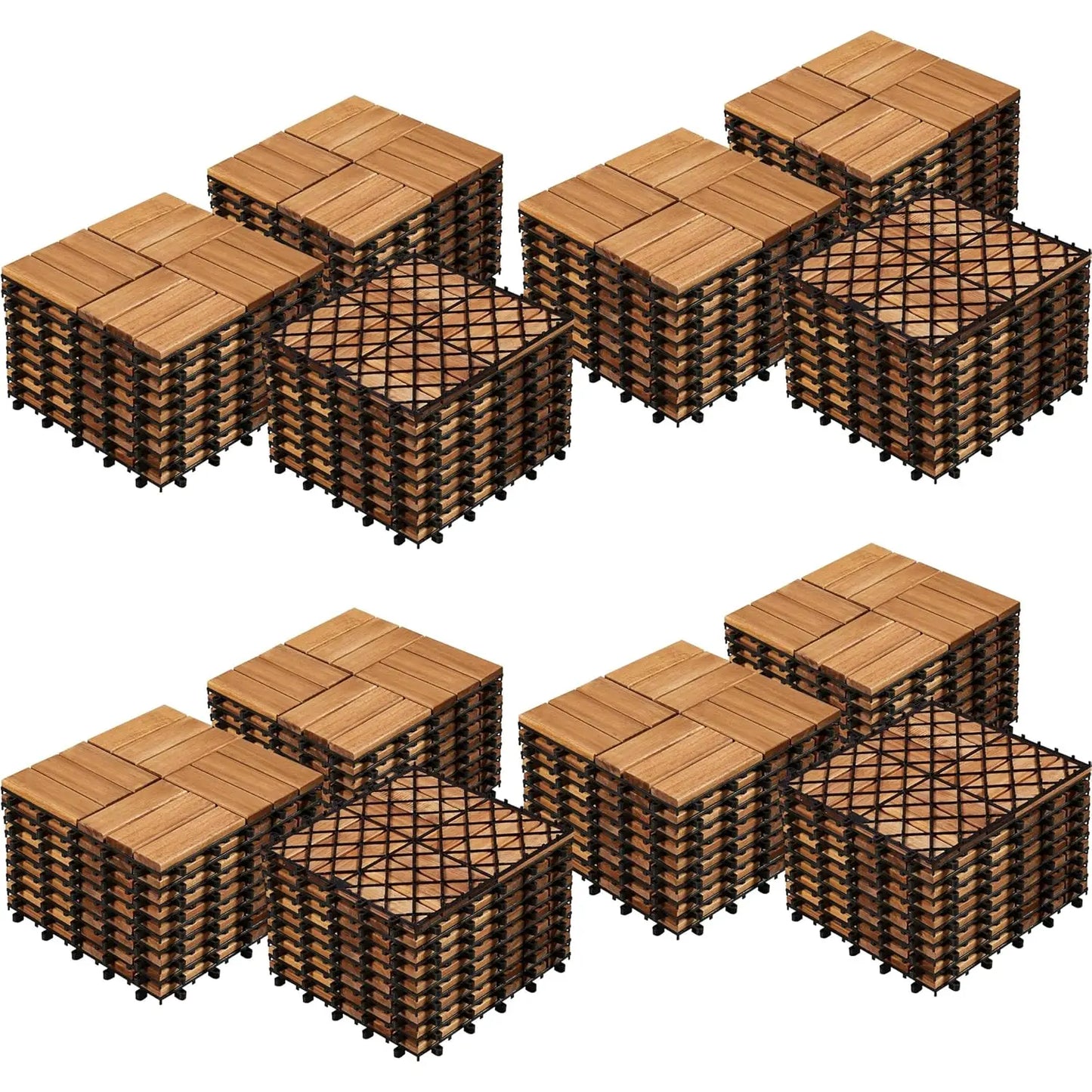 108pcs Interlocking Acacia Hardwood Patio Deck Tiles Waterproof Outdoor