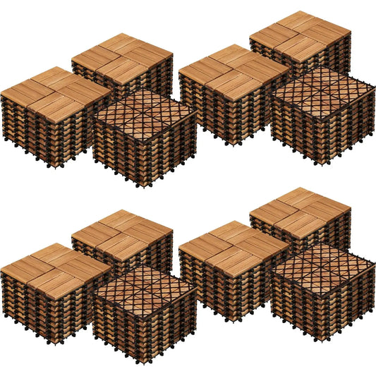 108pcs Interlocking Acacia Hardwood Patio Deck Tiles Waterproof Outdoor