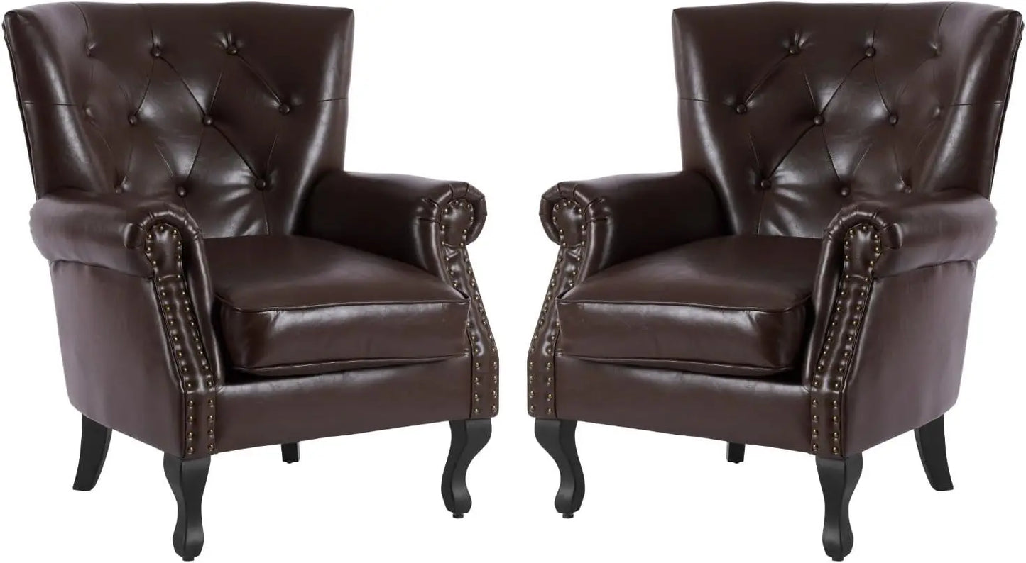 PU Leather Accent Chair Mid Century Modern Wing Back Club Chair