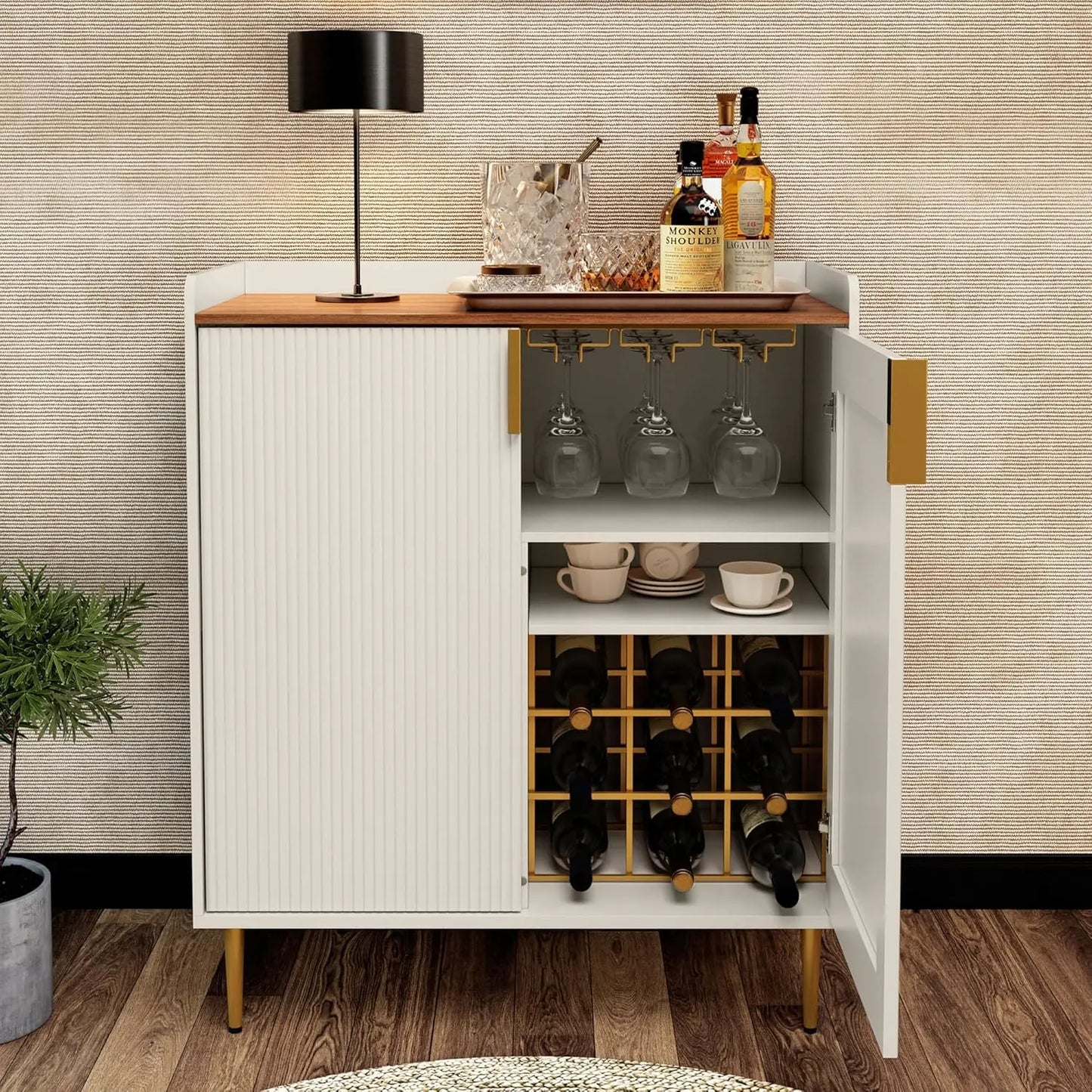 Modern Sideboard Buffet Cabinet with Wine Rack and Drawers Storage