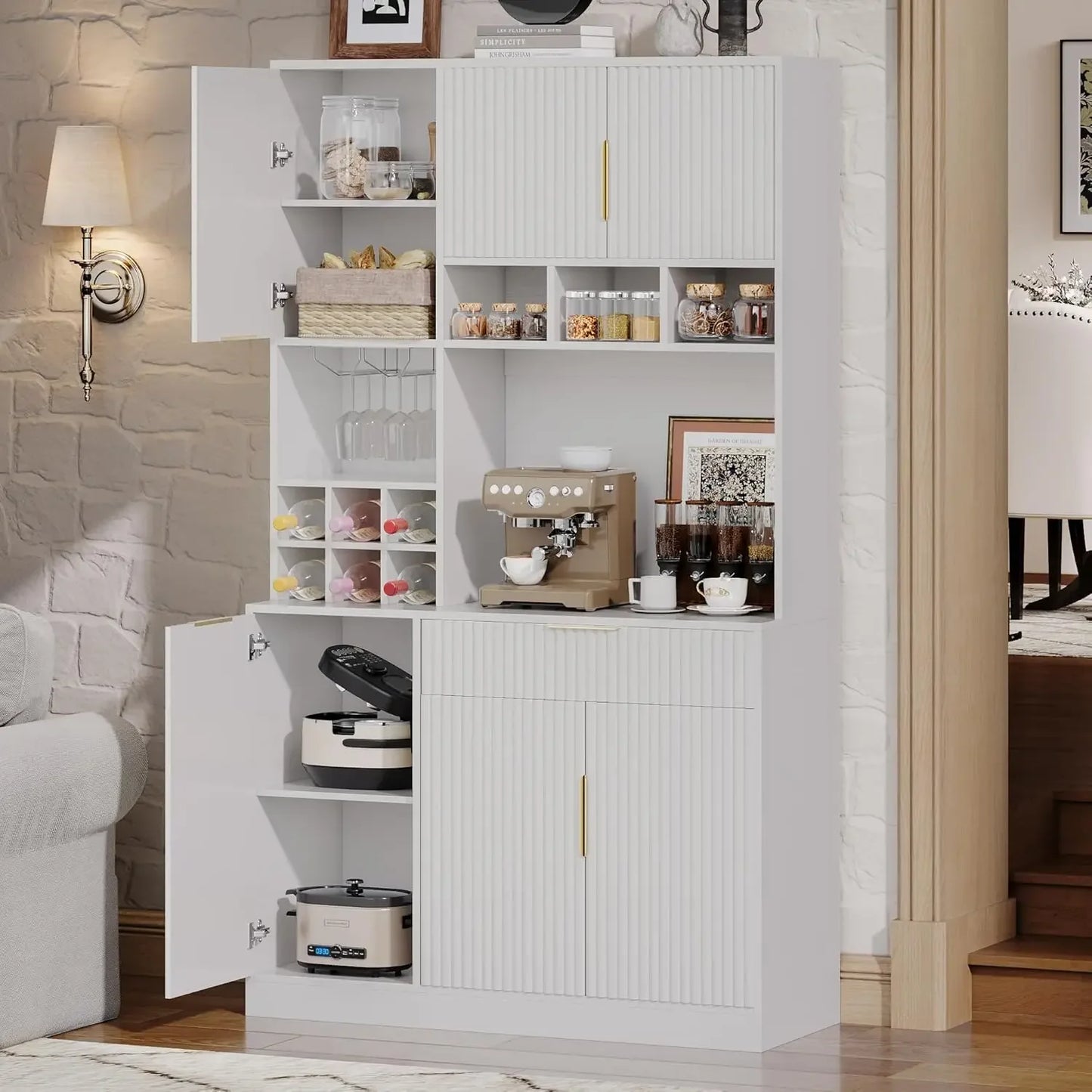 71 Inch Kitchen Pantry Storage Cabinet Microwave Stand Modern Hutch