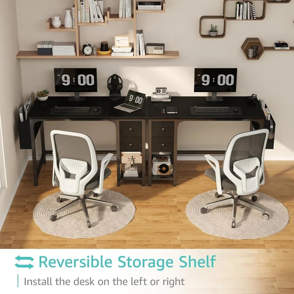 Compact Computer Desk with Drawers for Small Space Home Office Gaming