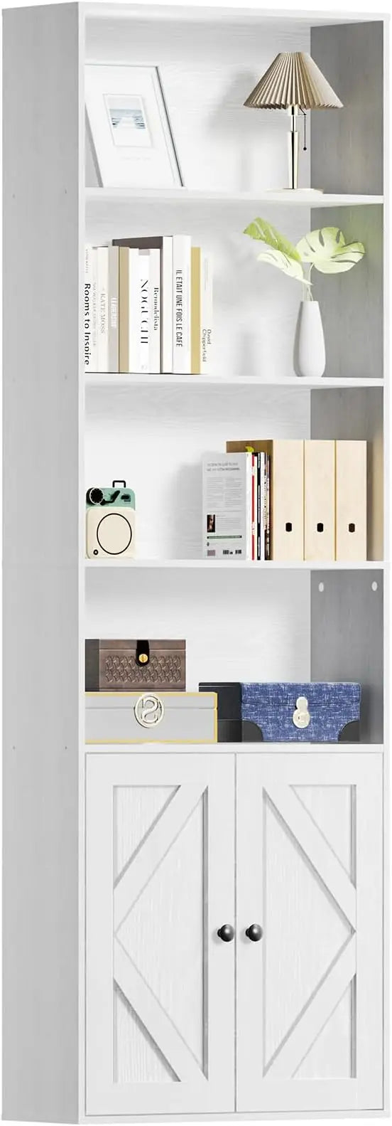 Wooden Bookshelves Bookcases with Doors 6 Shelf Storage Display 70.86in