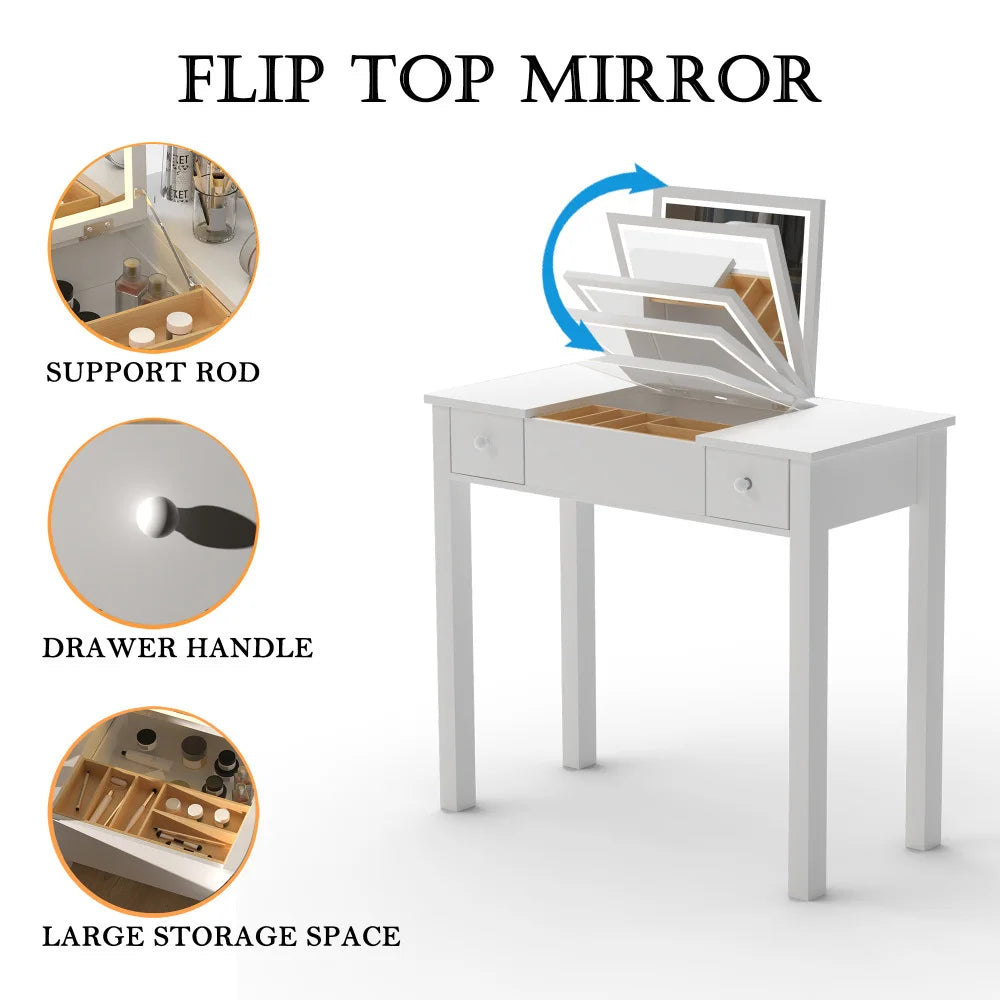 Elegant Black Vanity Table with LED Mirror and Jewelry Storage