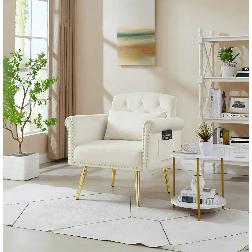 Modern Accent Chair Velvet Armchair Gold Metal Legs Living Room Sofa
