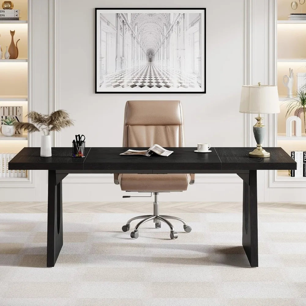 Large Executive Desk Modern Computer Office Table with Wooden Legs