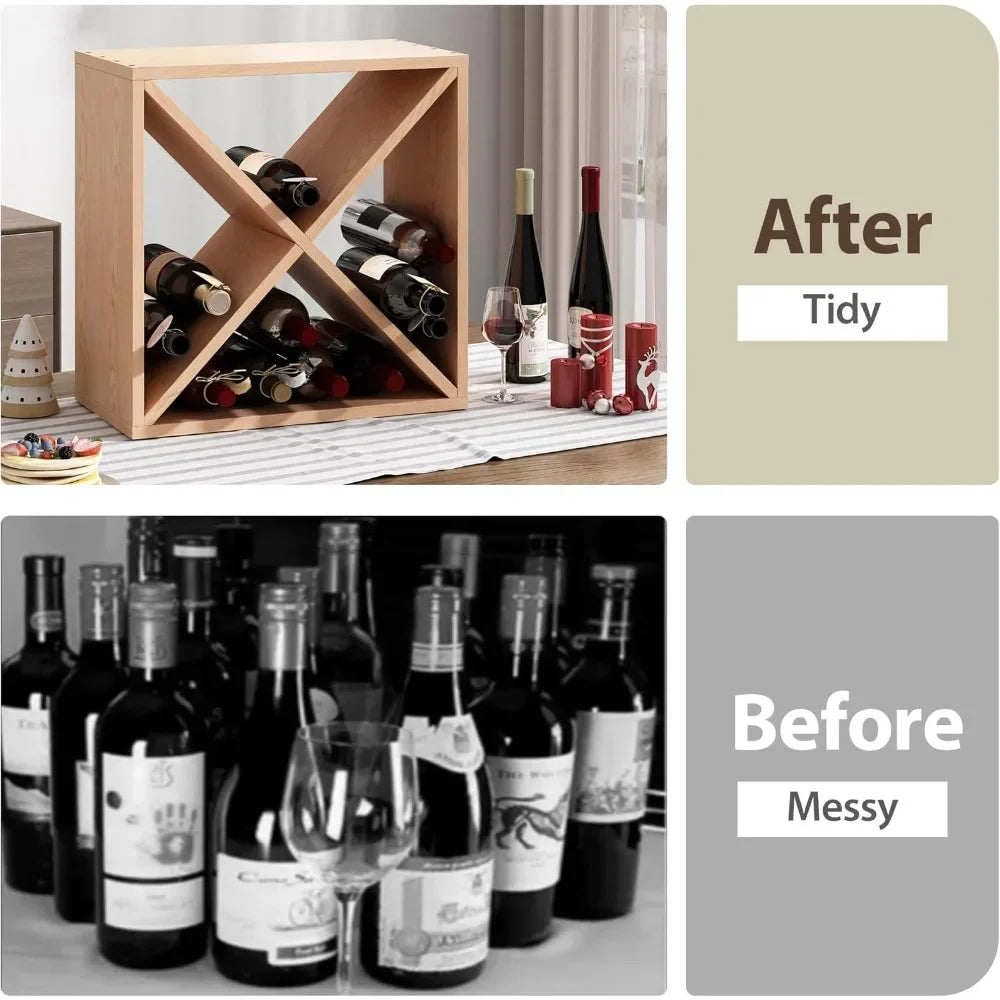 Wine Rack Wooden Countertop Storage Cube Freestanding Holder for 24 Bottles