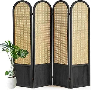 Hand-Woven Rattan Room Divider Folding Privacy Screen 5.6 Ft 4 Panels