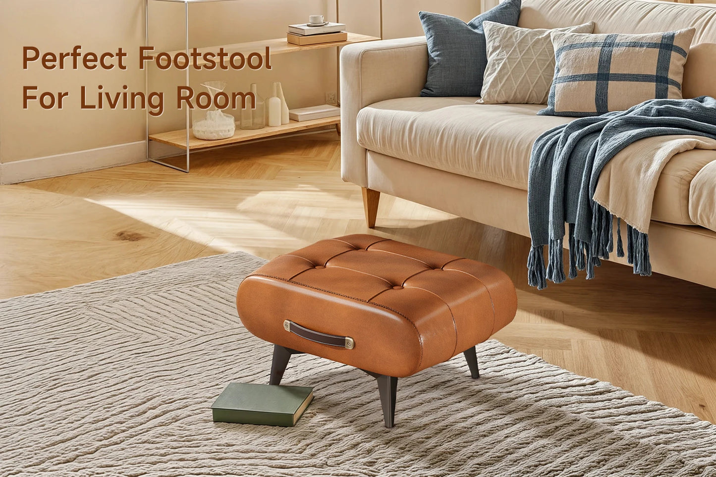 Vintage Waxed Leather Entryway Bench Luxury Ottoman Multifunctional Stool