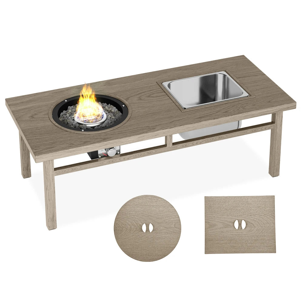3-in-1 Coffee Table with Ice Bucket and Fire Pit for Backyard Relaxation