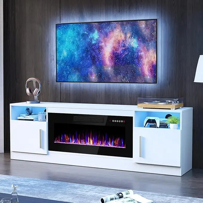 Ljustra 70 Inch Fireplace TV Stand for Up to 80 Inch TVs with LED Lights