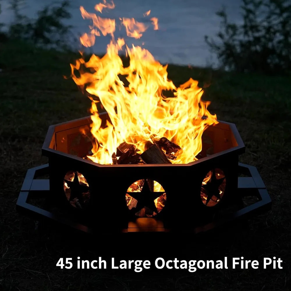 45 Inch Extra Large Outdoor Fire Pit Heavy Duty Octagonal Firepit