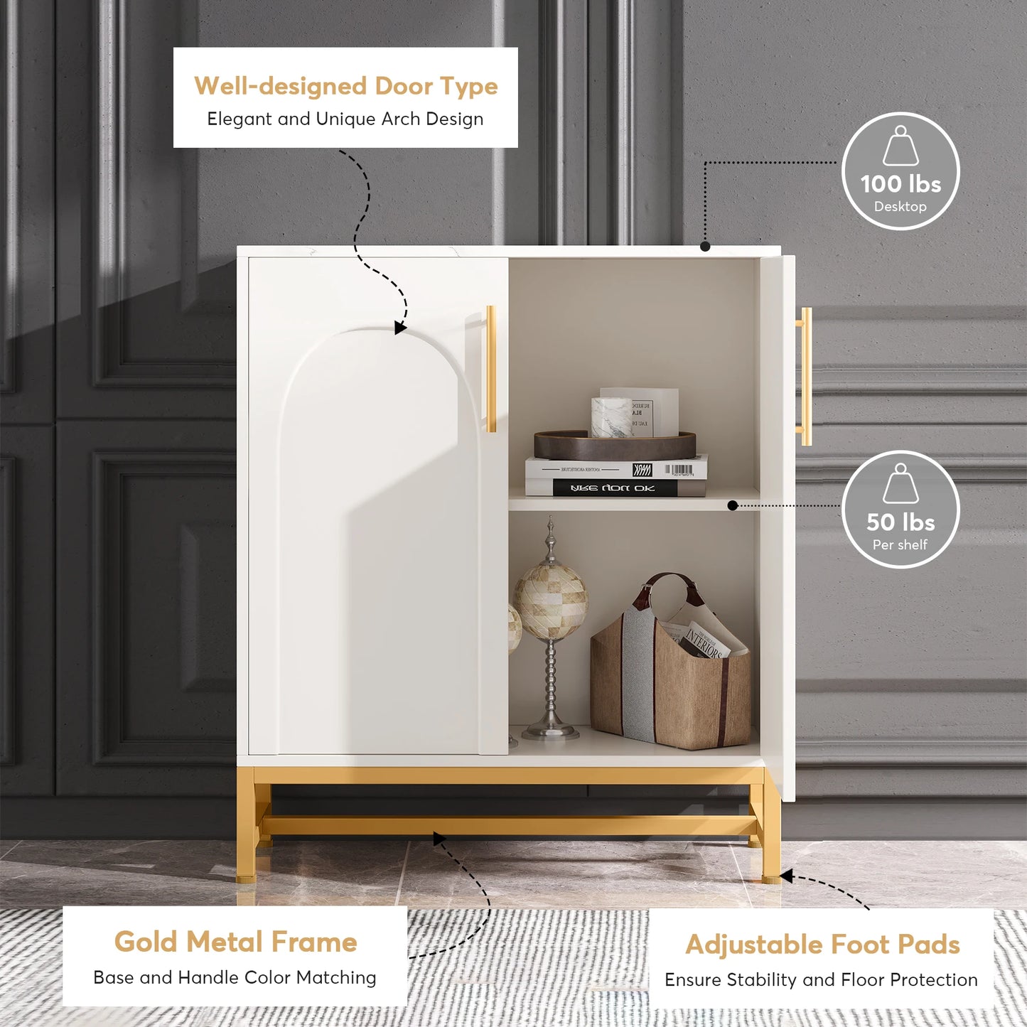 Ljustra Modern Sideboard Buffet Cabinet with 4 Doors Adjustable Shelves