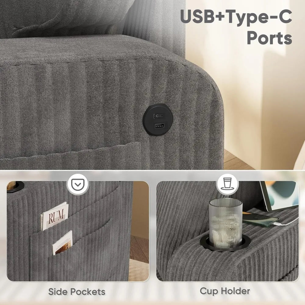Ljustra 83 Inch Comfy Sofa Couch with USB Type-C Port 3 Seater