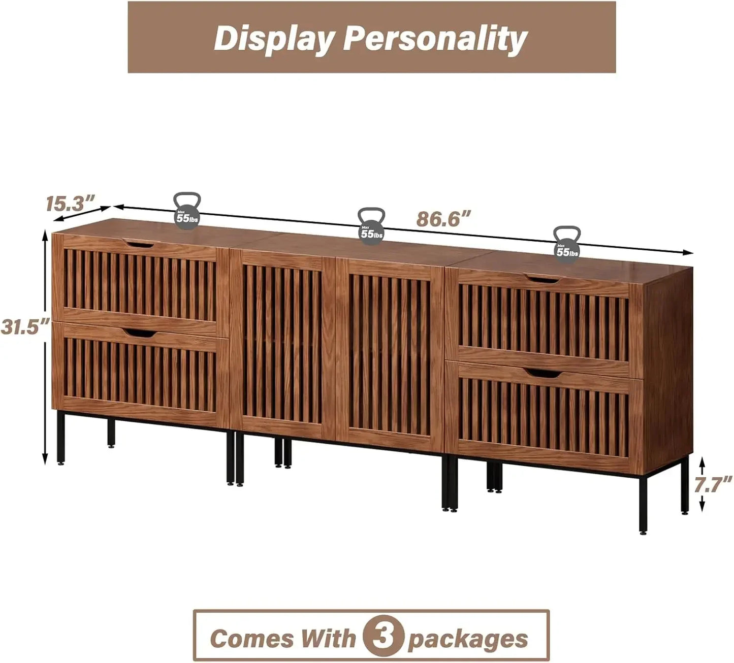 87" Farmhouse Buffet Cabinet with Metal Base Adjustable Shelf Sideboard