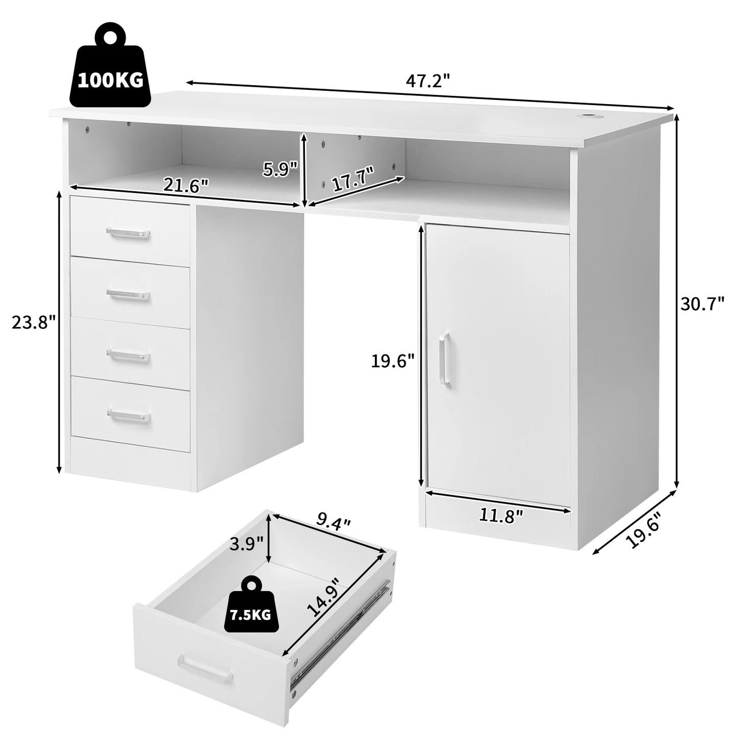 Ljustra White Wood Grain Computer Desk with Drawers and Interlayer 120cm