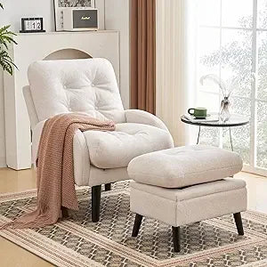 Accent Chair with Ottoman Adjustable Backrest Storage Comfy Armchair